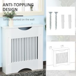 HOMCOM Radiator Cover Heater Cabinet Slatted Worktop Painted MDF in White - thumbnail 5