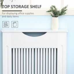 HOMCOM Radiator Cover Heater Cabinet Slatted Worktop Painted MDF in White - thumbnail 4