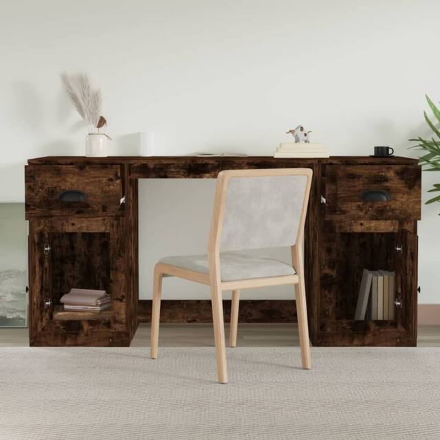 Berkfield Home Elegant Desk with Cabinet Smoked Oak Engineered Wood in Brown - image 1