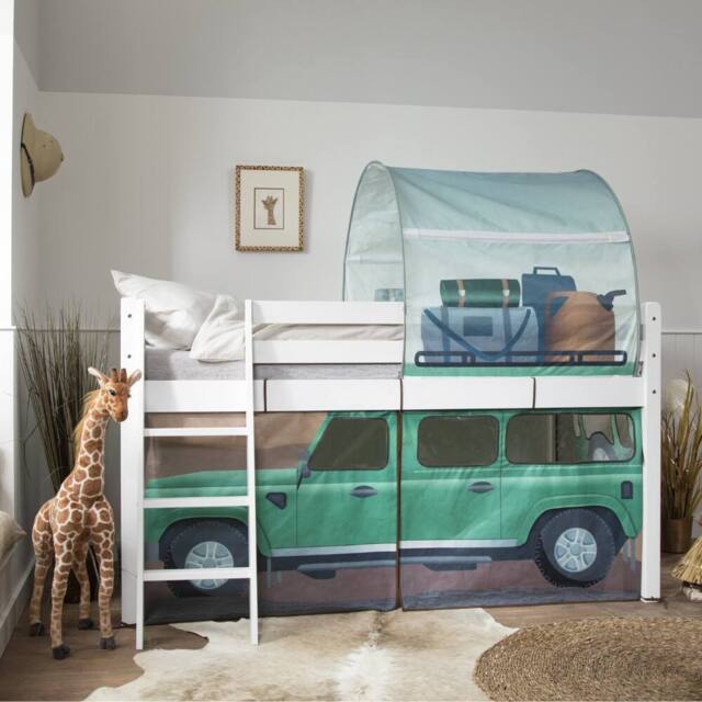 Nöa and Nani Moro Cabin Bed Midsleeper with Safari Tent Package in White - Size: Single - image 1