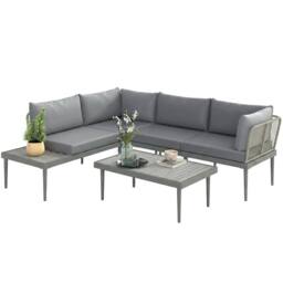 OUTSUNNY 4 Seater Wicker Outdoor Corner Sofa Set with 2 Loveseats Grey - thumbnail 2