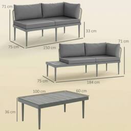 OUTSUNNY 4 Seater Wicker Outdoor Corner Sofa Set with 2 Loveseats Grey - thumbnail 3