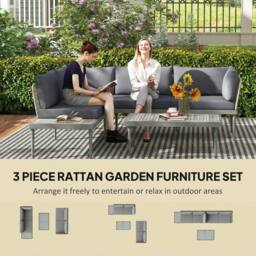 OUTSUNNY 4 Seater Wicker Outdoor Corner Sofa Set with 2 Loveseats Grey - thumbnail 4