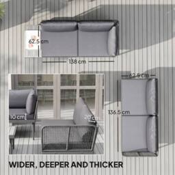 OUTSUNNY 4 Seater Wicker Outdoor Corner Sofa Set with 2 Loveseats Grey - thumbnail 6