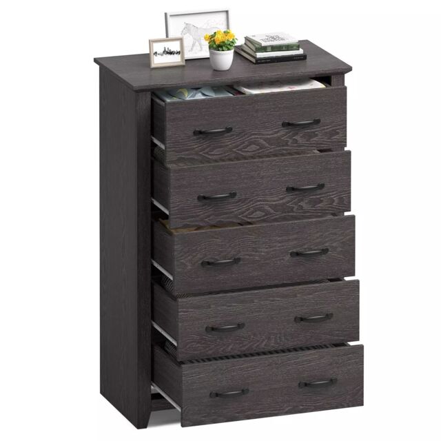 Costway 5 Drawer Dresser Vertical Chest of Drawers Wooden Storage Dresser Organizer in Grey - image 1