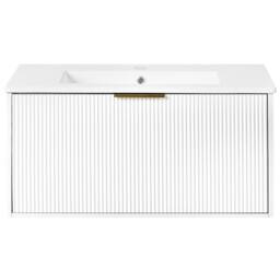 Wyld and Coco 80cm Wall-Mounted Vanity with White Ceramic Basin and Gold Handle - thumbnail 5
