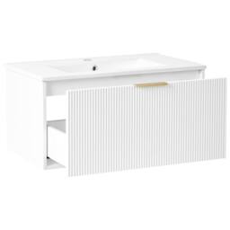 Wyld and Coco 80cm Wall-Mounted Vanity with White Ceramic Basin and Gold Handle - thumbnail 4