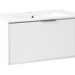 Wyld and Coco 80cm Wall-Mounted Vanity with White Ceramic Basin and Gold Handle - thumbnail 2