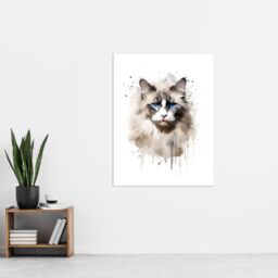 "Artery8 Wall Art Print Grey Point Ragdoll Cat Blue Eyes Lovers Gift Watercolour Pet Portrait Painting Artwork Poster - Size: W12"" x H16""" - thumbnail 4