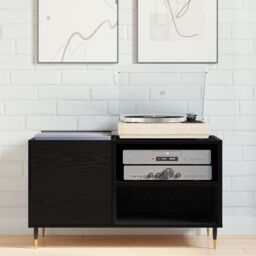 Berkfield Home Record Cabinet Black Oak 84, 5x38x48 cm Engineered Wood - Size: 5 x 38 x 48 cm - thumbnail 4