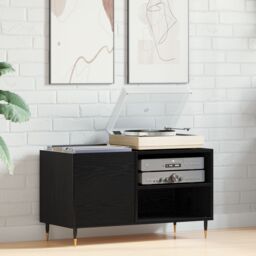 Berkfield Home Record Cabinet Black Oak 84, 5x38x48 cm Engineered Wood - Size: 5 x 38 x 48 cm