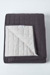 Homescapes Cotton Quilted Reversible Bedspread in Black - Size: Double - thumbnail 2