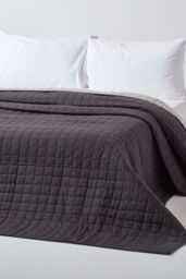 Homescapes Cotton Quilted Reversible Bedspread in Black - Size: Double