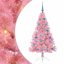 Berkfield Home Beautiful Artificial Pre-lit Christmas Tree with 150 LEDs Pink 15 - thumbnail 3