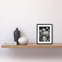 "Artery8 Wall Art Print Flower Bouquet Vase Black & White Blind Contour Artwork Framed 9X7 Inch - Size: W7"" x H9""" - thumbnail 2