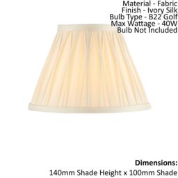 Loops Tapered Cylinder Lamp Shade - Ivory Silk - 40W B22 - 8 Inch Pleated Design - thumbnail 2