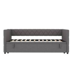 Matteo 3ft Single Upholstered Daybed Sofa Bed with Pull-Out Trundle in Grey - thumbnail 6
