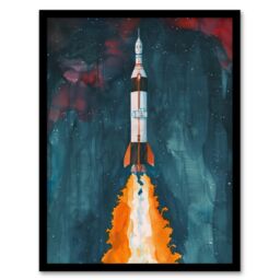 "Artery8 Space Apollo 11 Saturn V Rocket Launch Painting Framed Art Print in Blue - Size: W12"" x H16""" - thumbnail 1