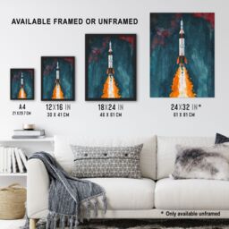 "Artery8 Space Apollo 11 Saturn V Rocket Launch Painting Framed Art Print in Blue - Size: W12"" x H16""" - thumbnail 3