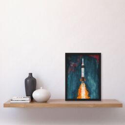 "Artery8 Space Apollo 11 Saturn V Rocket Launch Painting Framed Art Print in Blue - Size: W12"" x H16""" - thumbnail 4
