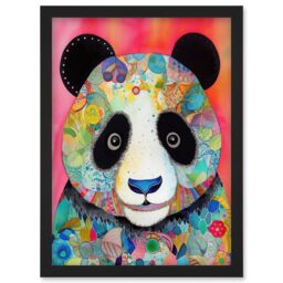 Artery8 Panda Spirit Animal Portrait Folk Art Watercolour Painting Artwork Framed Wall Art Print A4 in Black - thumbnail 1
