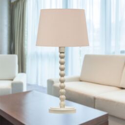 First Choice Lighting Bobbin - Ivory Lamp with Natural Cotton Shade in White - thumbnail 4