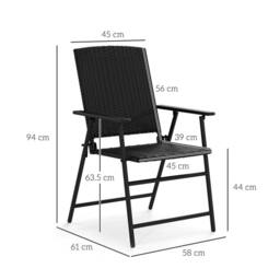 EONLION 2pcs Folding Garden Chair Rattan Set in Black - Size: 100 cm - thumbnail 2