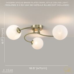 Happy Homewares Modern 3-Arm Ceiling Light Fitting with Opal Swirl Glass Spherical Shades in Metallic Gold - thumbnail 6