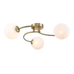 Happy Homewares Modern 3-Arm Ceiling Light Fitting with Opal Swirl Glass Spherical Shades in Metallic Gold - thumbnail 2
