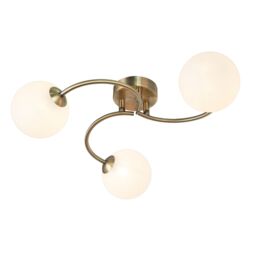 Happy Homewares Modern 3-Arm Ceiling Light Fitting with Opal Swirl Glass Spherical Shades in Metallic Gold - thumbnail 3