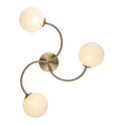 Happy Homewares Modern 3-Arm Ceiling Light Fitting with Opal Swirl Glass Spherical Shades in Metallic Gold - thumbnail 4