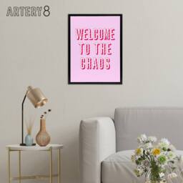 "Artery8 Welcome To The Chaos Wavy Pink Modern Funny Black Framed Canvas Art - Size: W12"" x H16""" - thumbnail 3
