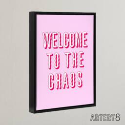 "Artery8 Welcome To The Chaos Wavy Pink Modern Funny Black Framed Canvas Art - Size: W12"" x H16""" - thumbnail 2