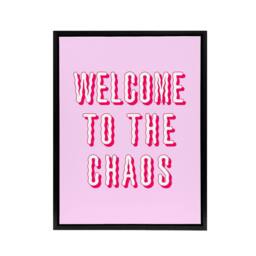 "Artery8 Welcome To The Chaos Wavy Pink Modern Funny Black Framed Canvas Art - Size: W12"" x H16""" - thumbnail 1
