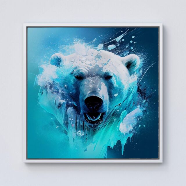 Warren Reed - Designer Polar Bear Face Splashart Framed Canvas in Off-White - Size: w40 inch x h40 inch - image 1