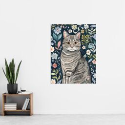"Artery8 American Shorthair Cat Lover Floral Watercolour Wall Art Print in Blue - Size: W12"" x H16""" - thumbnail 4