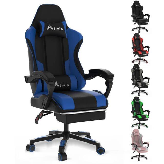 Alivio Ergonomic Gaming Chair with Massage Lumbar Cushion in Blue - image 1