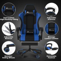 Alivio Ergonomic Gaming Chair with Massage Lumbar Cushion in Blue - thumbnail 7
