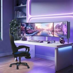 Alivio Ergonomic Gaming Chair with Massage Lumbar Cushion in Blue - thumbnail 8