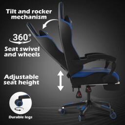 Alivio Ergonomic Gaming Chair with Massage Lumbar Cushion in Blue - thumbnail 6