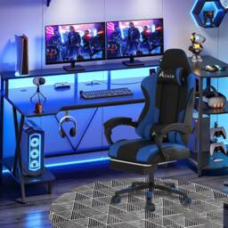 Alivio Ergonomic Gaming Chair with Massage Lumbar Cushion in Blue - thumbnail 3