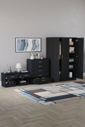 Home Discount Vida Designs 4Pc Bedroom Set 2xBedside Chest, 4 Drawer Chest, Wardrobe in Black - thumbnail 2