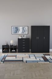 Home Discount Vida Designs 4Pc Bedroom Set 2xBedside Chest, 4 Drawer Chest, Wardrobe in Black - thumbnail 4