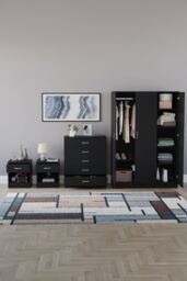 Home Discount Vida Designs 4Pc Bedroom Set 2xBedside Chest, 4 Drawer Chest, Wardrobe in Black - thumbnail 3