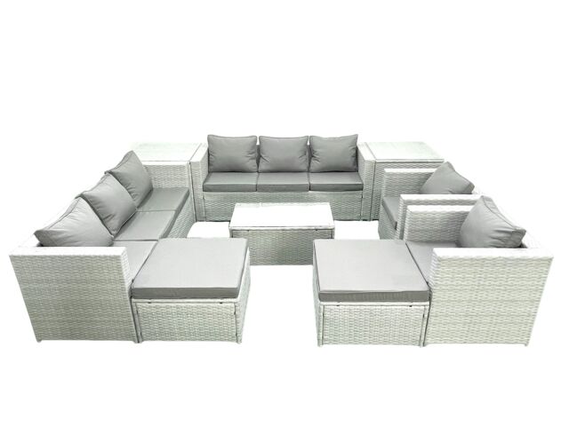 Fimous Outdoor Rattan Sofa Garden Furniture Set with 2 Armchairs Oblong Coffee Table 2 Big Footstools 2 Side Tables Light Grey Mixed - image 1