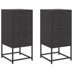 Berkfield Home Durable Bedside Cabinets 2 pcs Black 36x39x78 cm Steel - Size: 36 x 39 x 78 cm - thumbnail 3