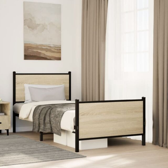 Berkfield Home Metal Bed Frame without Mattress Sonoma Oak 75x190 cm Small Single in Brown - image 1