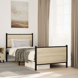 Berkfield Home Metal Bed Frame without Mattress Sonoma Oak 75x190 cm Small Single in Brown - thumbnail 1