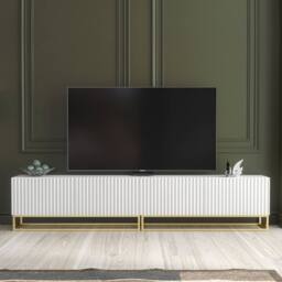 Creative Furniture Ripple Duo TV Unit 200cm - White with Fluted Doors - thumbnail 1