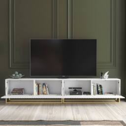 Creative Furniture Ripple Duo TV Unit 200cm - White with Fluted Doors - thumbnail 2